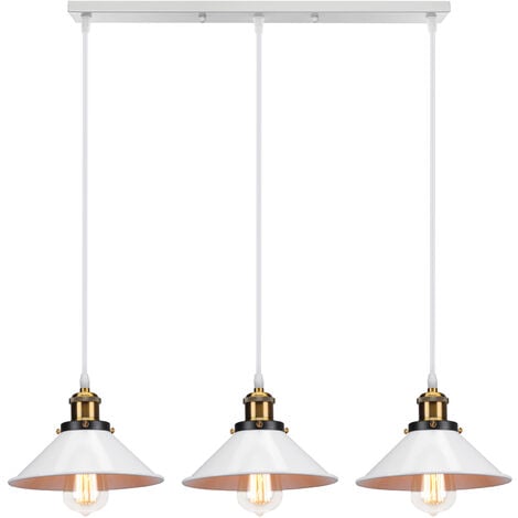 AXHUP Lámpara Colgante, 3 Luces Vintage Industrial Lámpara de Techo con Ø22cm Pendiente de Hierro, Edison Luz E27 Base para Dormitorio Cocina Comedor Cafe Bar (Todo Blanco)