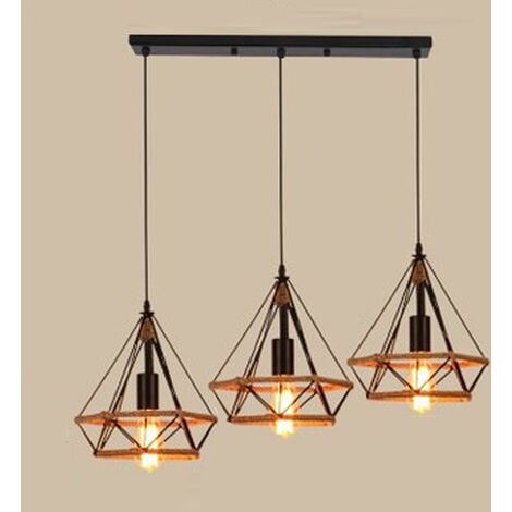 AXHUP Lustre Suspension Vintage Industrielle Cage Diamant E27 Plafonnier Corde de Chanvre