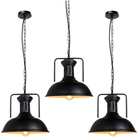 Lámpara Colgante 3 Piezas, Vintage Lámpara de Techo con Ø33cm Cúpula Pendiente, Iluminación en Industrial Estilo con Cadena de Hierro Edison E27 Base para Dormitorio Cocina Comedor Cafe (Negro y Blanc
