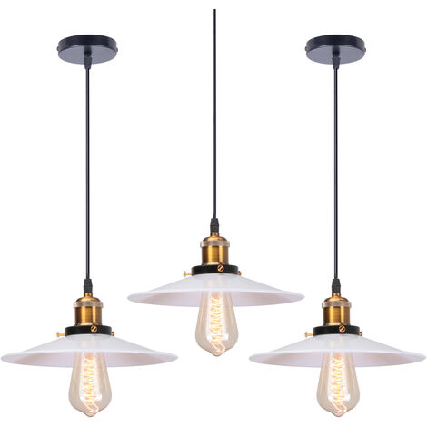 Lámpara Colgante 3 Piezas, Vintage Retro Lámpara de Techo con Ø26cm Pendiente, Iluminación Edison E27 Luz de Metal para Dormitorio Cocina Comedor Cafe (Blanco)