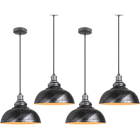 Lámpara Colgante 4 Piezas, Vintage Lámpara de Techo con Ø29cm Pendiente, Industrial Estilo Iluminación de Hierro E27 para Dormitorio Cocina Comedor Cafe (Gris)