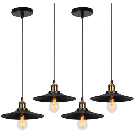 Lámpara Colgante 4 Piezas, Vintage Retro Lámpara de Techo con Ø22cm Pendiente, Iluminación Edison E27 Luz de Metal para Dormitorio Cocina Comedor Cafe (Negro)