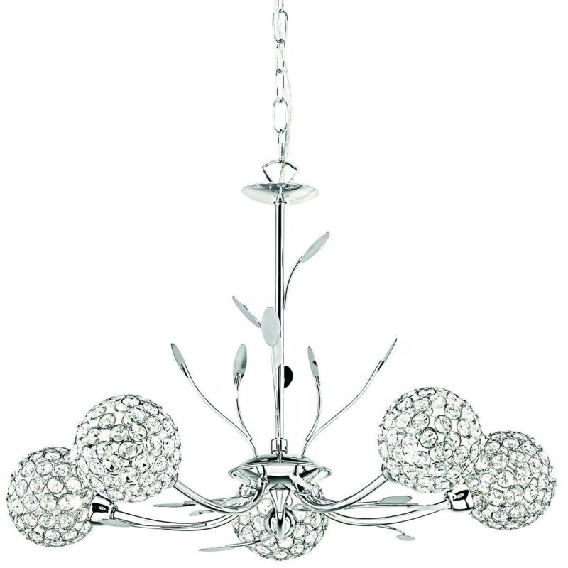 

Bellis Ii, plafón de 5 luces, cromado, pantalla decorativa de vidrio transparente cromado