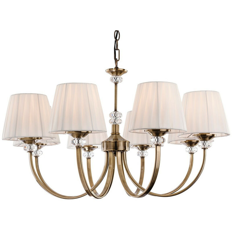 

Firstlight Langham - Lámpara de araña de 8 brazos con múltiples luces, latón antiguo, pantallas plisadas crema, E14