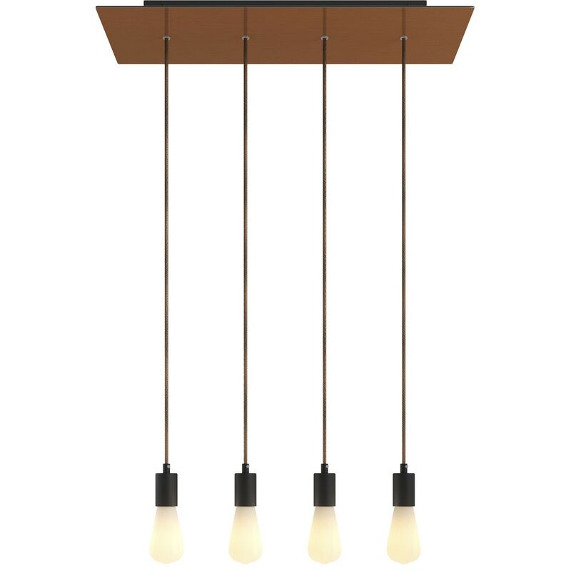 

Lámpara colgante a 4 caídas con Rose-One XXL rectangular 675 mm con cable textil y acabado metálico | Cobre satinado - Sin bombilla - Cobre satinado