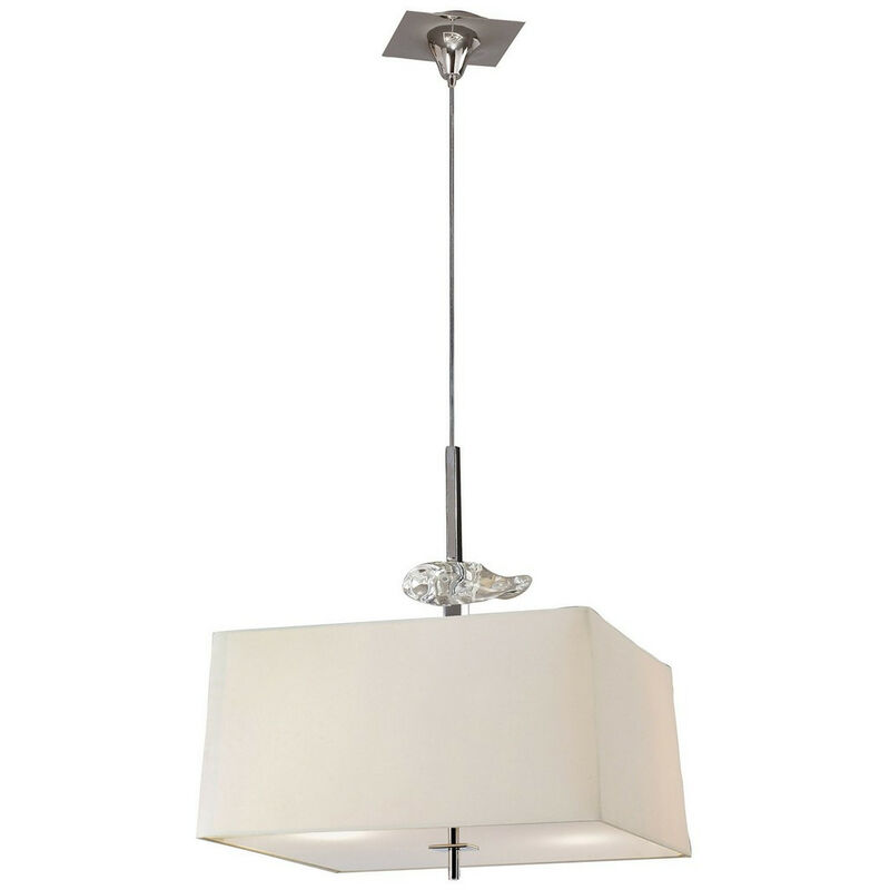 Inspired Mantra Akira Lámpara Colgante Cuadrada 4 Luces E27, Cromo Pulido/Cristal Esmerilado Pantalla Crema