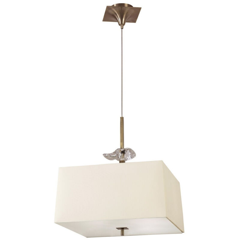 Inspired Mantra Akira Lámpara Colgante Cuadrada 4 Luces E27, Latón Envejecido/Cristal Mate Pantalla Crema