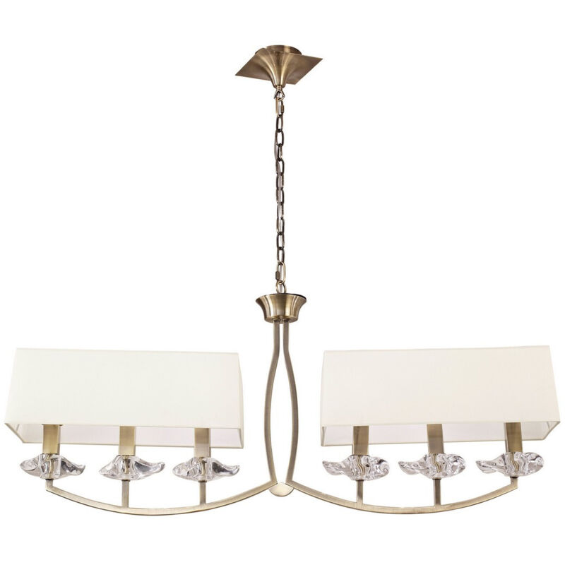 Inspired Mantra Akira Suspensión Lineal 2 Brazos 6 Luces E14, Latón Envejecido Pantallas Crema