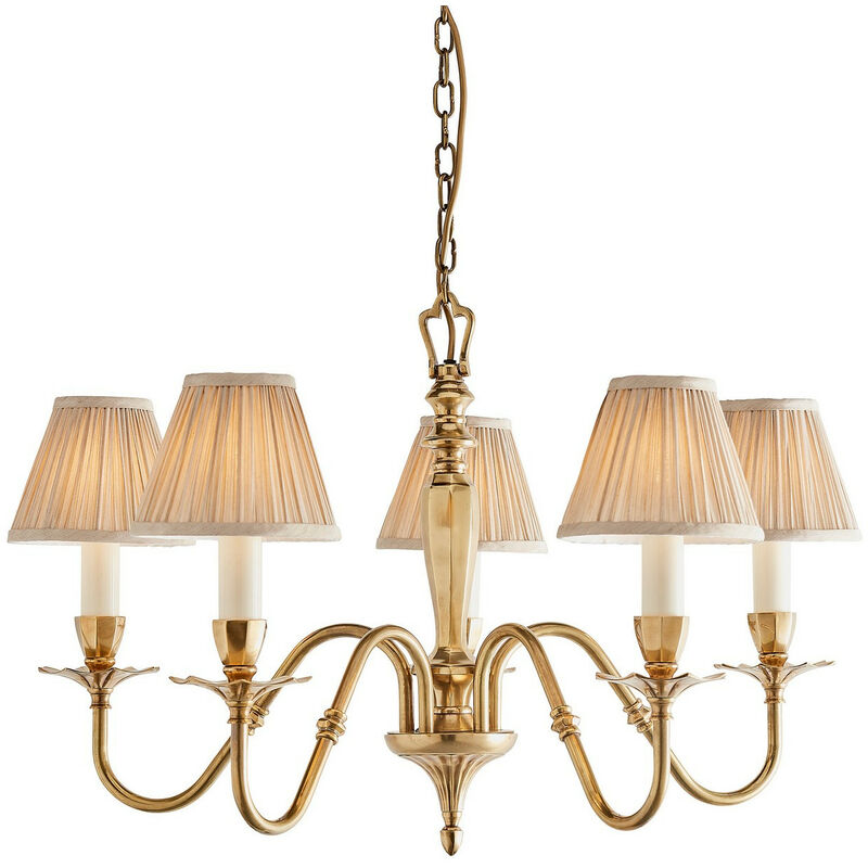 

Interiors Asquith - Lámpara colgante de techo con 5 brazos y luces de latón macizo, tejido con efecto organza beige, E14