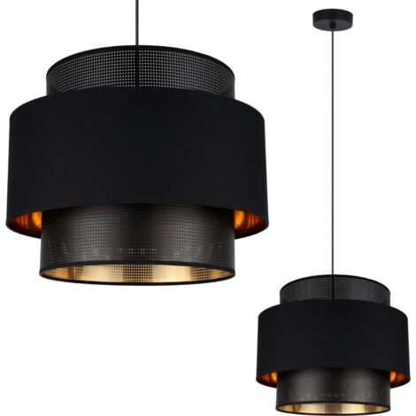 LÁMPARA COLGANTE ASTI TRIO NEGRO Y DORADO 35CM TELA DE MALLA