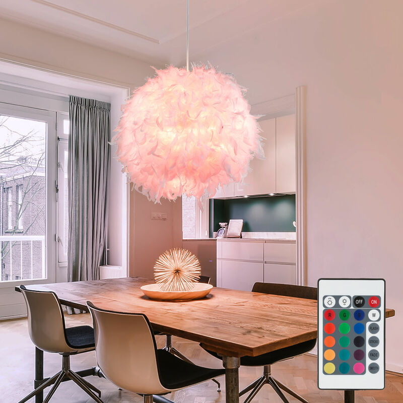 

Lámpara colgante blanca lámpara de bola de péndulo de resorte con control remoto regulable en un juego que incluye bombillas LED RGB