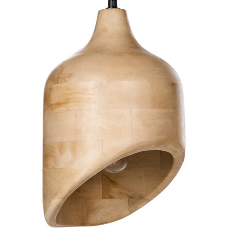 Lámpara colgante boho moderna forma redonda madera de mango marrón claro Gandaki