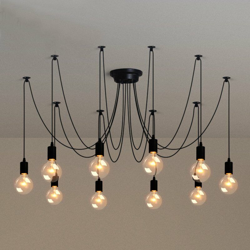 

Lámparas de Colgar Clásica Edison Lámpara de Techo Vintage E27 Lámparas de Colgar Retro Araña Lámparas de Colgar Industrial 10 Cabezas Negro