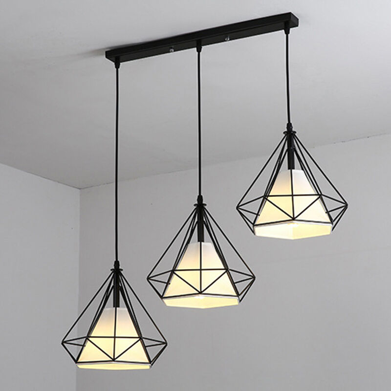 

Lámparas de Colgar-Colgante de Luz Vintage Negro 3 Portalámparas Lámparas de Colgar Metal Hierro Pantalla de Lámpara Retro E27 25CM