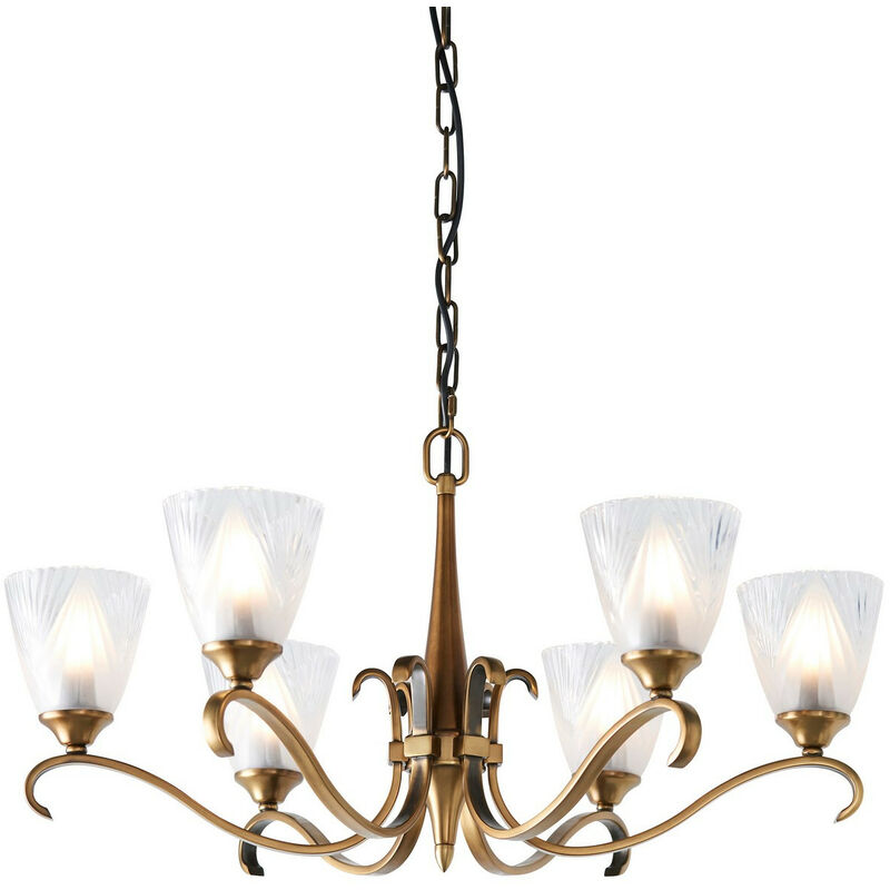 

Interiors Columbia Brass - Candelabro colgante de techo con 6 brazos y luces de latón antiguo, vidrio, E14