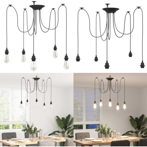 Lámpara colgante con 5 portalámparas E27 metal negro - Iluminación interior - Lámpara con 5 portalámparas
