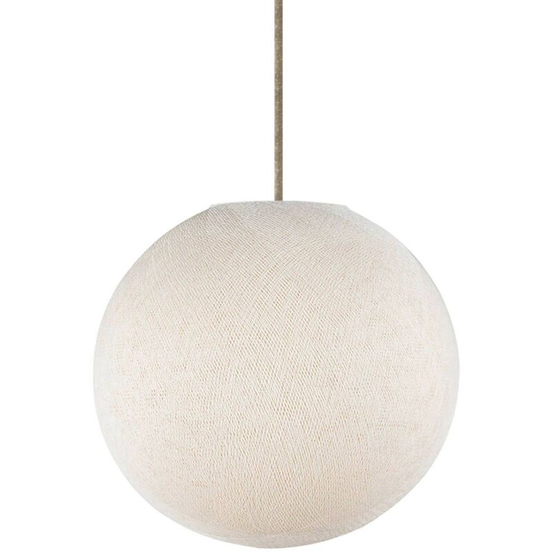 

Lámpara colgante con cable textil, pantalla Sfera XS en fibra de poliéster y acabados metálicos | Sin bombilla - Poliéster Beige - Poliéster Beige