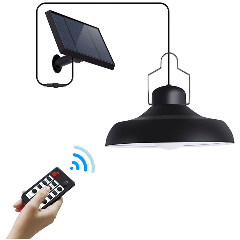 Lámpara colgante con energía solar para uso interior y exterior, ajustable, con control remoto, resistente al agua, ideal para graneros, cobertizos