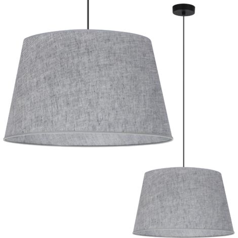 LÁMPARA COLGANTE, CONO DE LINO, NEGRO, 1 PLANA, PANTALLA GRIS L04 44CM