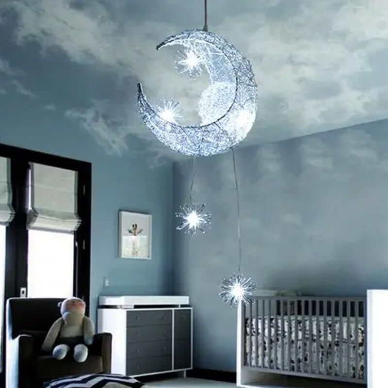 Moderno Luna Estrellas Lámpara de Techo Aluminio Luz Colgante para Dormitorio Infantil - Luz Blanca