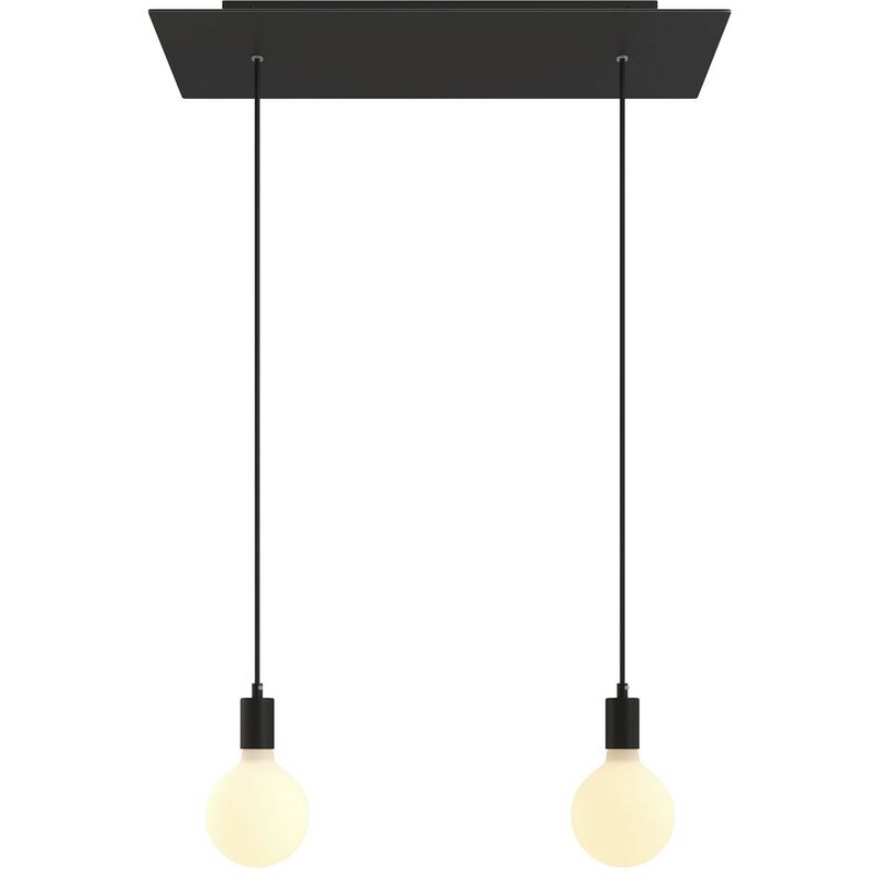 

Lámpara colgante de 2 caídas con Rose-One XXL rectangular de 675 mm con cable textil y acabado metálico | Negro mate - Sin bombilla - Negro mate