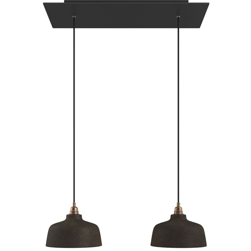 

Lámpara colgante de 2 caídas con Rose-One XXL rectangular de 675 mm con cable textil y pantalla Coppa | Negro mate - Sin bombilla - Negro mate