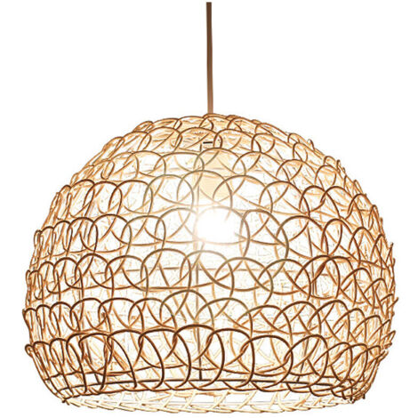 Lámpara colgante de araña de 25 cm, estilo rural, retro, lámpara colgante de ratán tejido a mano, pantalla de bambú, lámpara de techo ajustable en altura para sala de estar, dormitorio, lámpara de tec