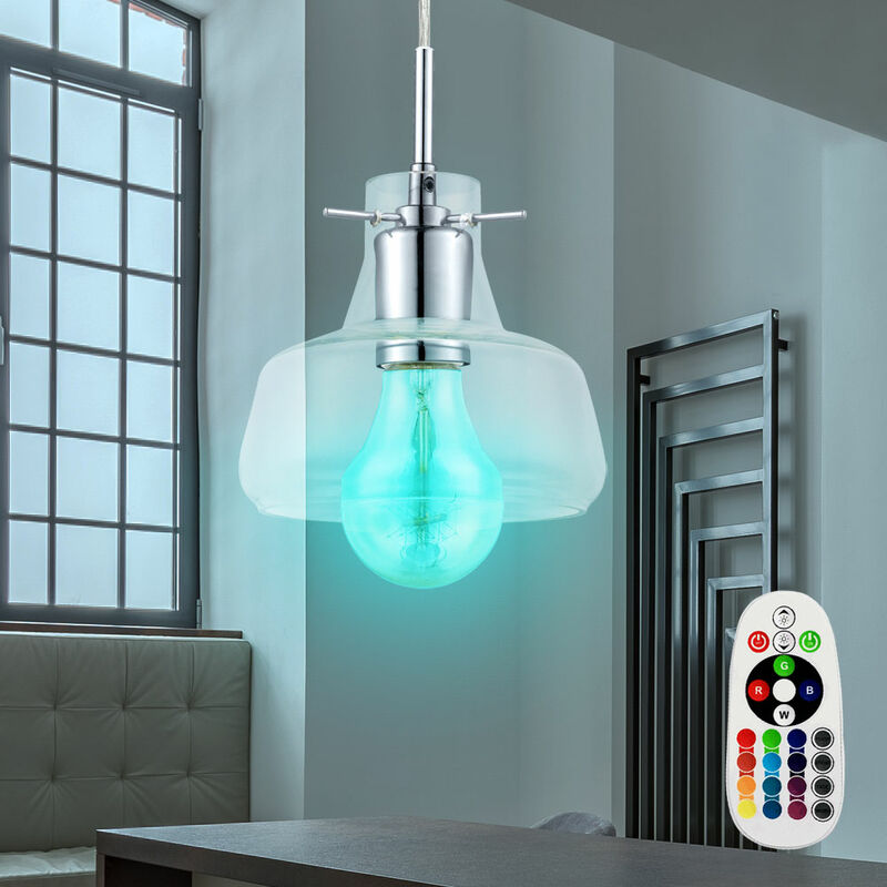 

Lámpara colgante vintage con péndulo de vidrio con cambiador de color en un juego que incluye bombillas LED RGB