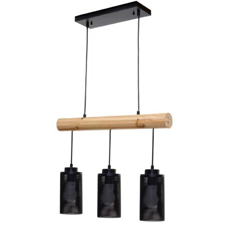 Lámpara colgante de diseño industrial en madera maciza negra 3 pantallas 040003602