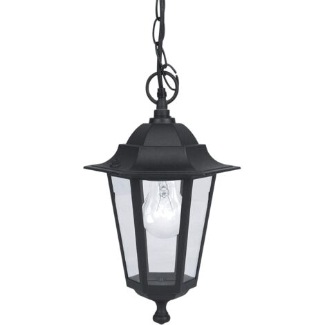 Lámpara colgante de exterior Laterna 4, lámpara de exterior de 1 foco, luz colgante de aluminio fundido y cristal, color negro, portalámpara E27, IP44