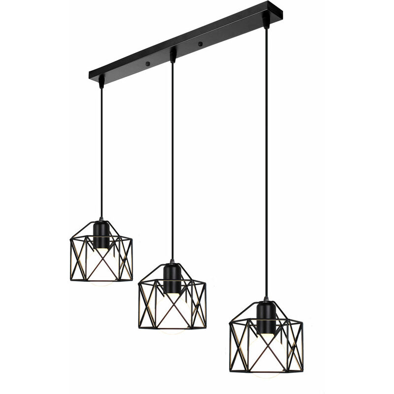 

Lámparas de Colgar de Jaula Cuadrada de 3 Cabezas Lámpara de Metal Retro Lámpara de Techo Industrial para Dormitorio Cafe Bar Negro