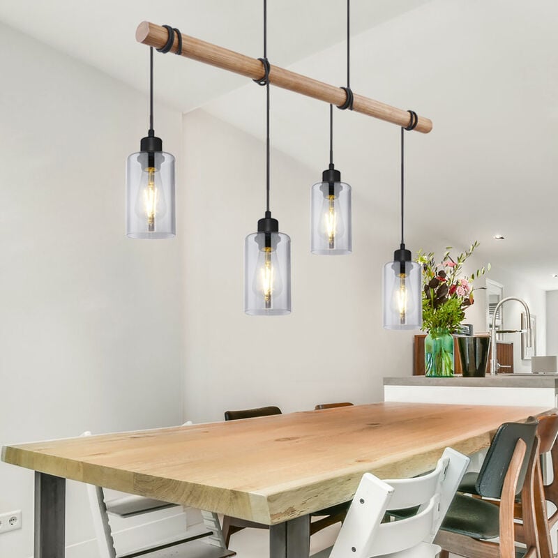 

Lámpara colgante de madera clara para comedor lámpara colgante lámpara colgante de madera clara lámpara colgante mesa de comedor, vidrio ahumado, 4x