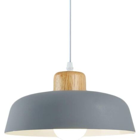 Lámpara colgante de metal redonda, sencilla y moderna de estilo nórdico Ineasicer, E27, efecto madera, color brillante, ideal para cocina, dormitorio y salón (gris)