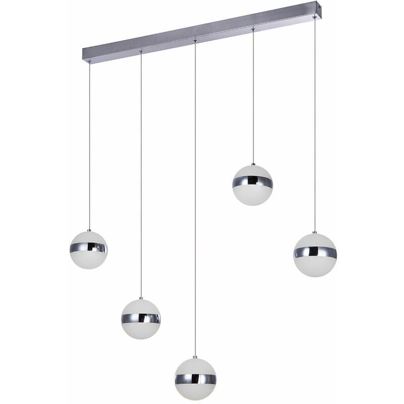 

Lámpara colgante cromo mesa de comedor bola colgante lámpara colgante salón, 5 llamas, LED 40W 3000Lm blanco cálido, L x An x Al 89x12x150 cm