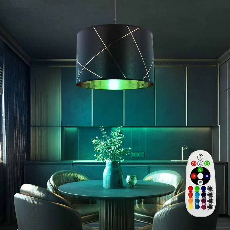 

Lámpara colgante lámpara de techo para sala de estar tela GOLD REMOTE CONTROL Cambiador de color en un juego que incluye bombillas LED RGB