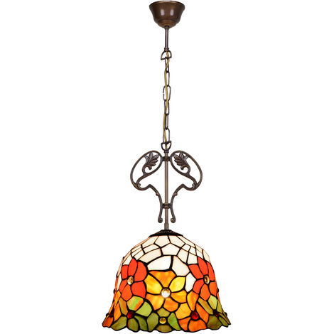 Lámpara Colgante de techo con cadena y adorno fundición con pantalla Tiffany diámetro 40cm Serie Bell 282466
