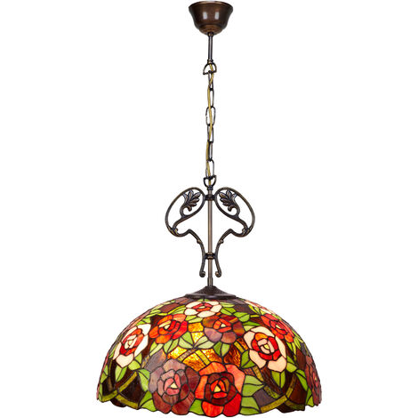 Lámpara Colgante de techo con cadena y adorno fundición con pantalla Tiffany diámetro 45cm Serie New York 247166