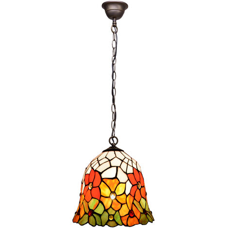 Lámpara Colgante de techo con cadena y pantalla Tiffany diámetro 20cm Serie Bell 282799