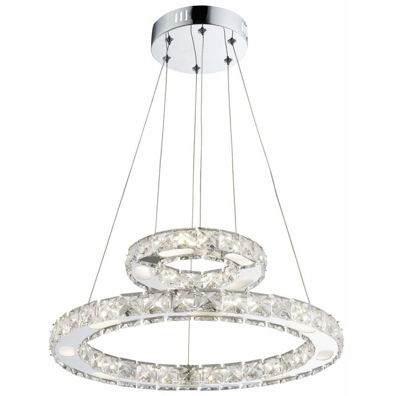 

Lámpara colgante de techo de cristal LED para sala de estar lámpara de anillos cromados ajustable Globo 67037-24AA