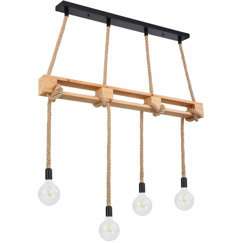 

Lámpara colgante de techo de cuerda de cáñamo lámpara colgante de madera con control remoto regulable natural en un juego que incluye bombillas LED