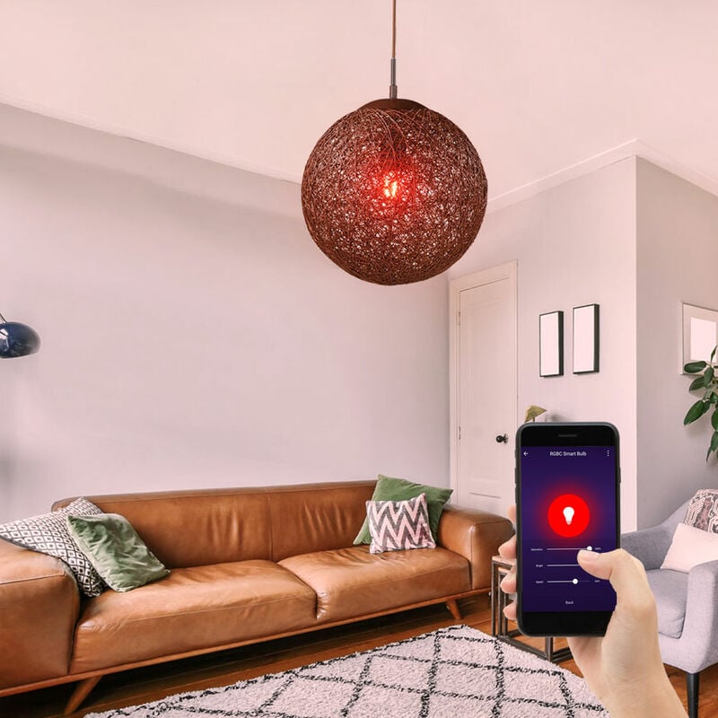 

Lámpara colgante de techo de ratán para el hogar inteligente Alexa Google App Luz regulable en un juego que incluye bombillas LED RGB