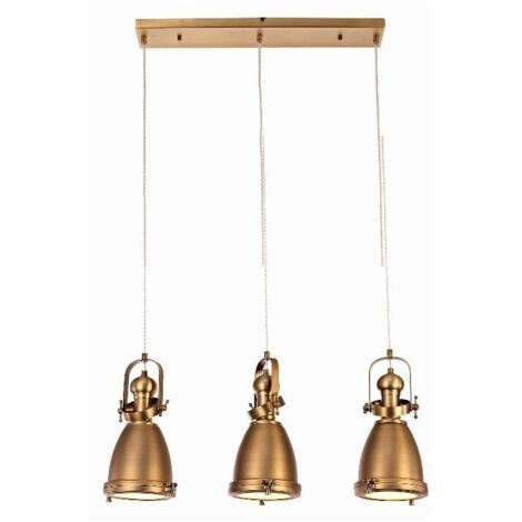 Lámpara Colgante de Techo Estilo Marinero con 3 Focos Dorados y Cable Transparente