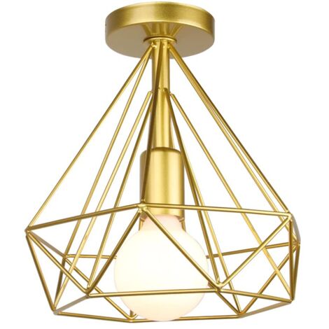 Lámpara colgante de techo industrial retro de 25 cm con forma de diamante para comedor, bar y dormitorio (dorada)