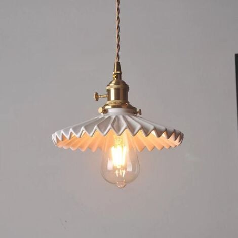 WOTTES Lámpara Colgante de Techo Industrial Vintage Luz Colgante Pantalla Cerámica Luz Araña Ajustable Blanco