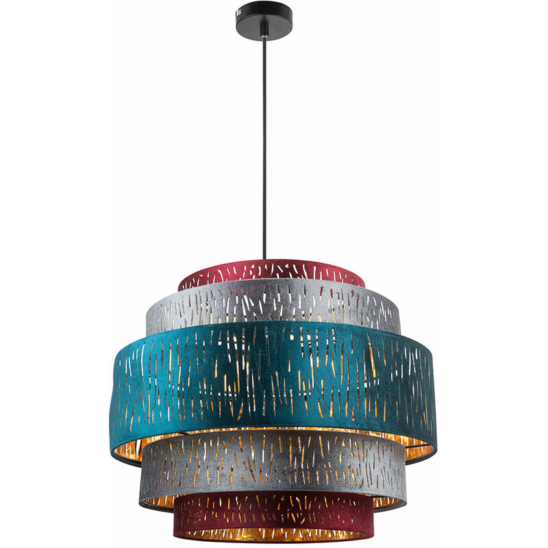 

Lámpara colgante de techo diseño péndulo multicolor luz dorado salón textil terciopelo decoración perforaciones Globo 152663H