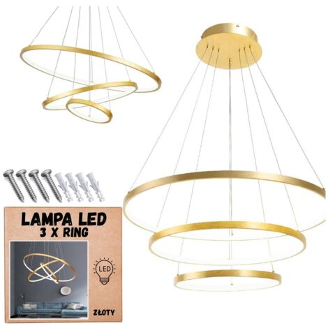 Lámpara colgante de techo LED, araña, 3 anillos, 76w, color dorado, regulable, NEUTRO