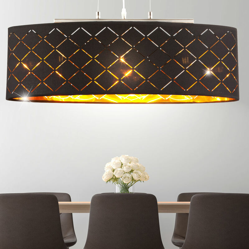 

Lámpara colgante de techo, sala de estar, comedor, lámpara colgante de tela, oro negro, en un juego que incluye bombillas LED