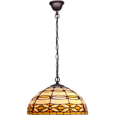 Lámpara Colgante de techo mayor diámetro 40cm  con cadena Tiffany Serie Marfíl 225199