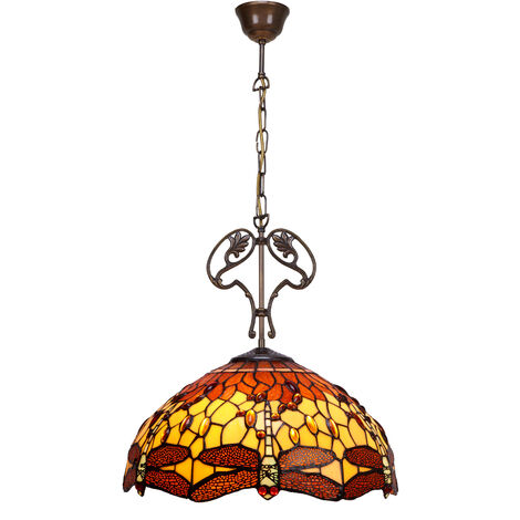 Lámpara Colgante de techo mayor diámetro 40cm  con cadena y adorno fundición Tiffany Serie Belle Amber 232166