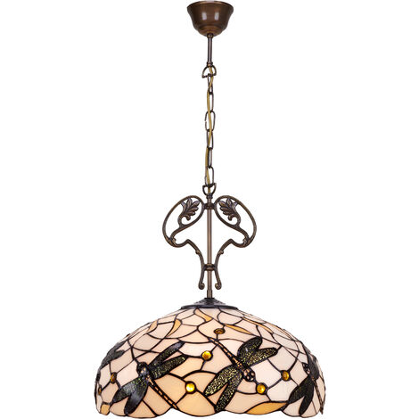 Lámpara Colgante de techo mayor diámetro 45cm  con cadena y adorno fundición Tiffany Serie Pedrera 223966